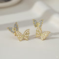 Golden Butterfly Stud Earrings – Pearl & Crystal Elegance