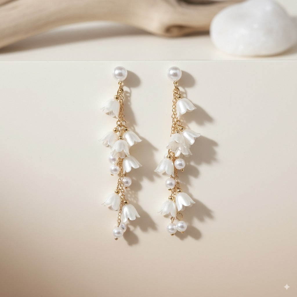 Ivory Floral Drop Earrings – Lightweight, Elegant & Timeless