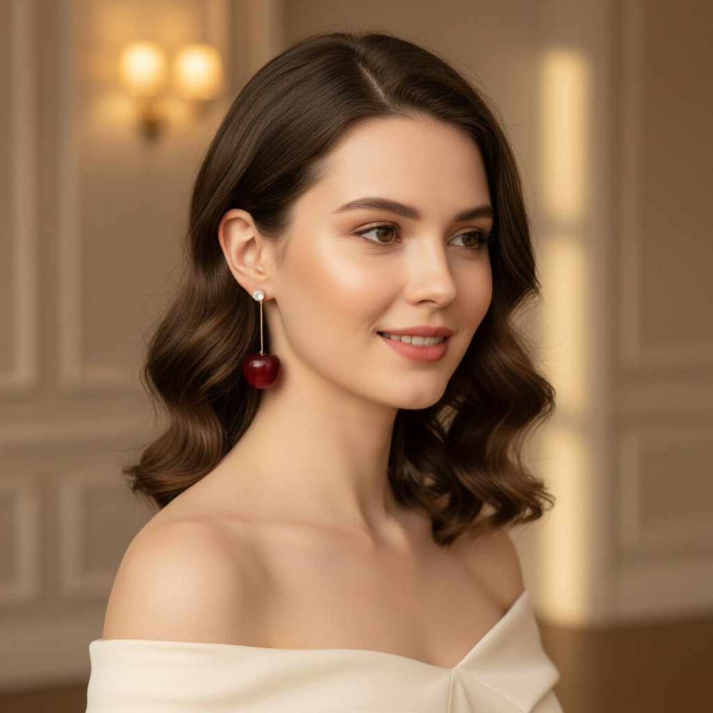 Cherry Drop Earrings – Playful Red Glossy Statement
