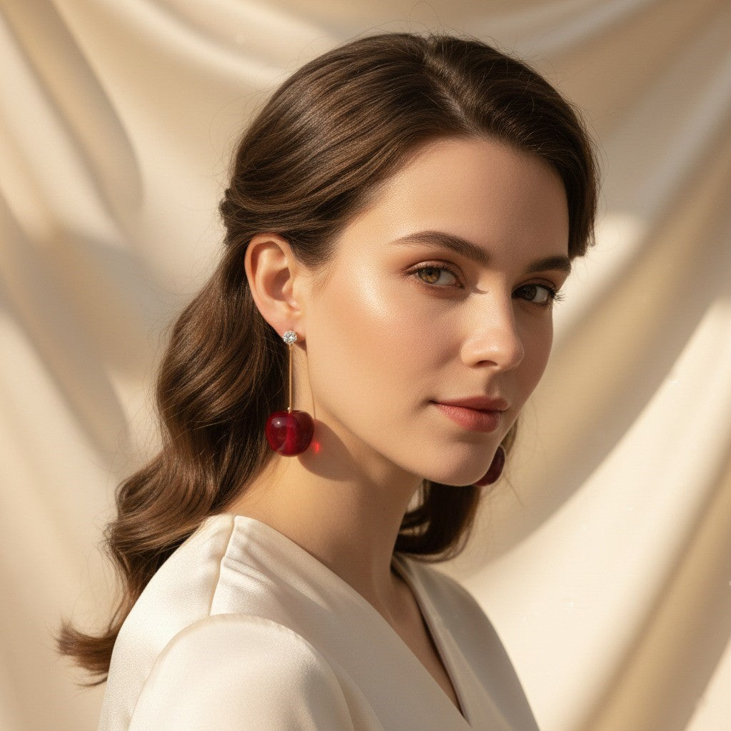 Cherry Drop Earrings – Playful Red Glossy Statement