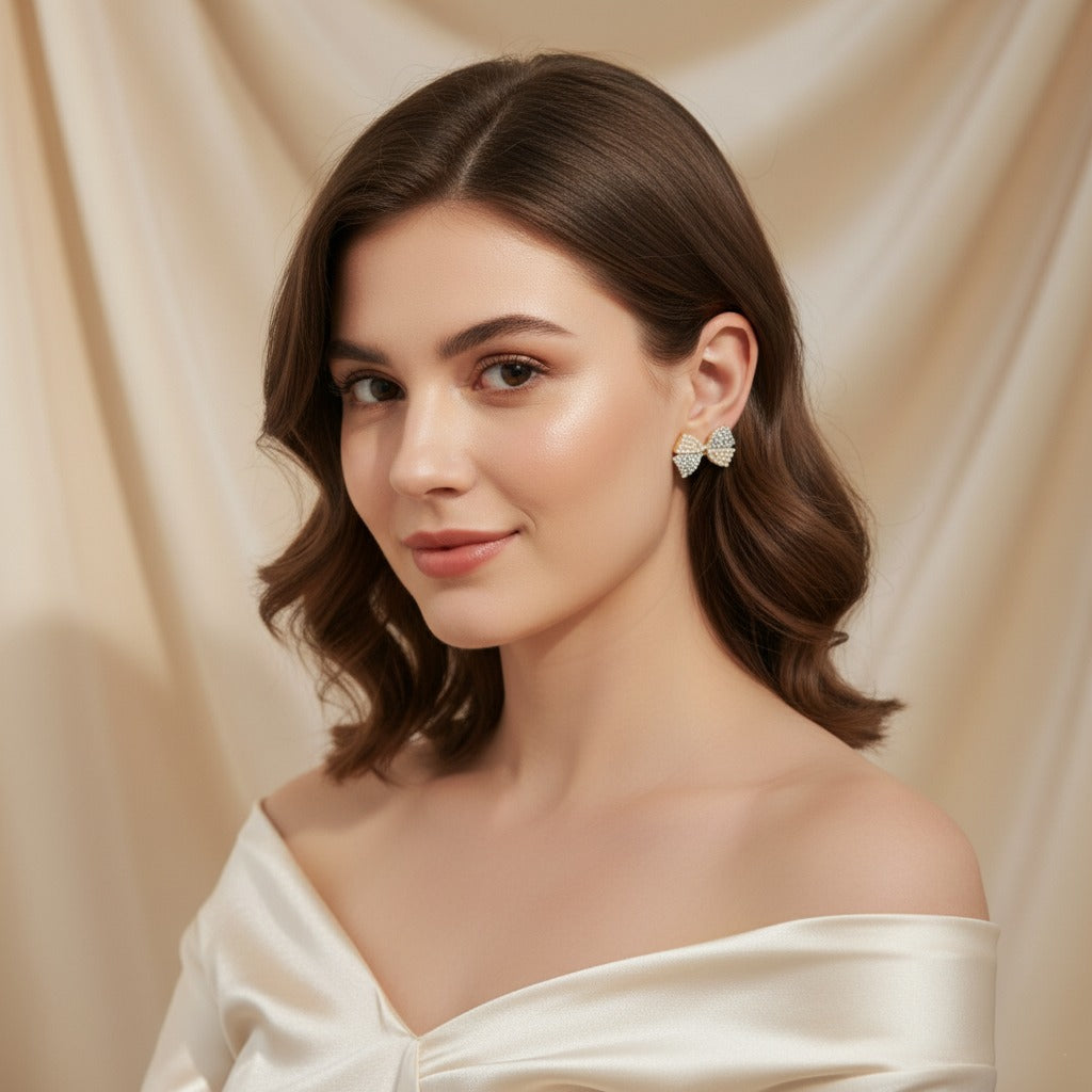 Sparklings Lightweight Bowknot Stud Earrings – Elegant Everyday Wear Fashion Jewelry for Women & Girls