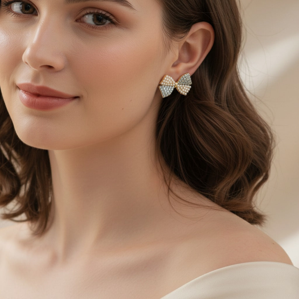Sparklings Lightweight Bowknot Stud Earrings – Elegant Everyday Wear Fashion Jewelry for Women & Girls