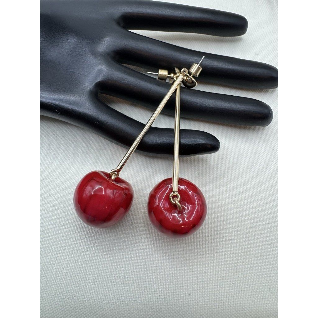Cherry Drop Earrings – Playful Red Glossy Statement