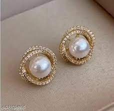 Golden Pearl Halo Stud Earrings – Elegant, Lightweight & Timeless