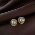 Golden Pearl Halo Stud Earrings – Elegant, Lightweight & Timeless