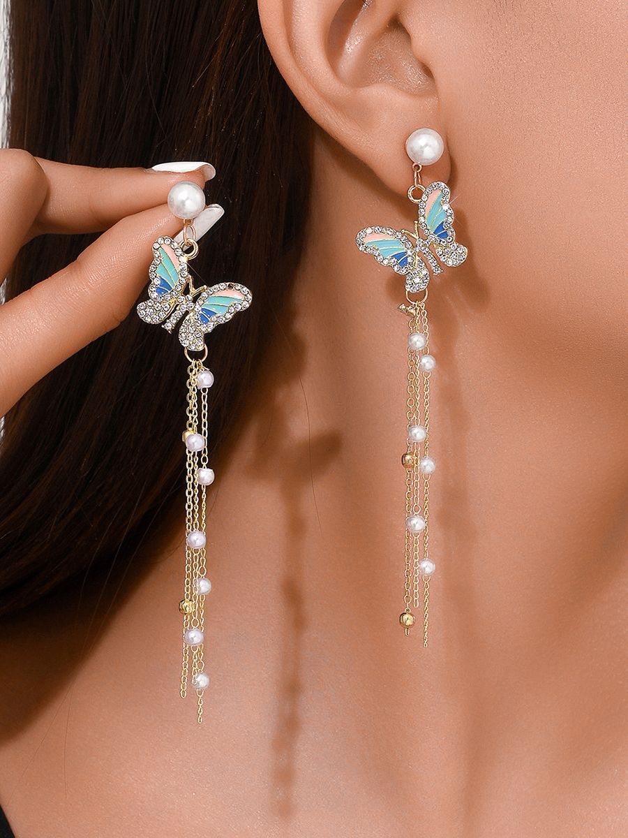 Butterfly Pearl Drop Earrings – Lightweight & Allergy-Free